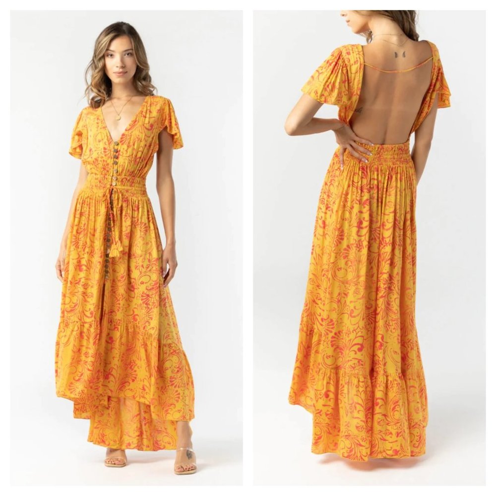Tiare Hawaii NWT New Moon Maxi Dress in Batik Bloom Saffron One Size